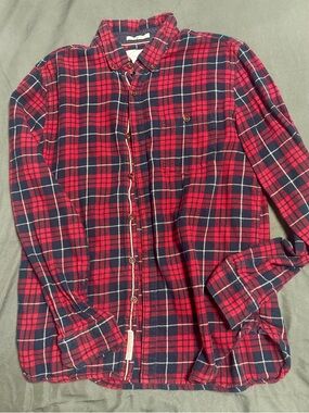 The American Dream Denim & Flower Red and Navy Plaid Button-Down Shirt